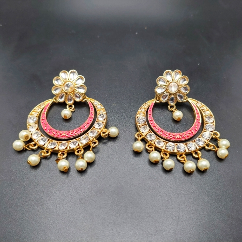 2 inch Round Bollywood Boho Dangle Earrings Goldtone
